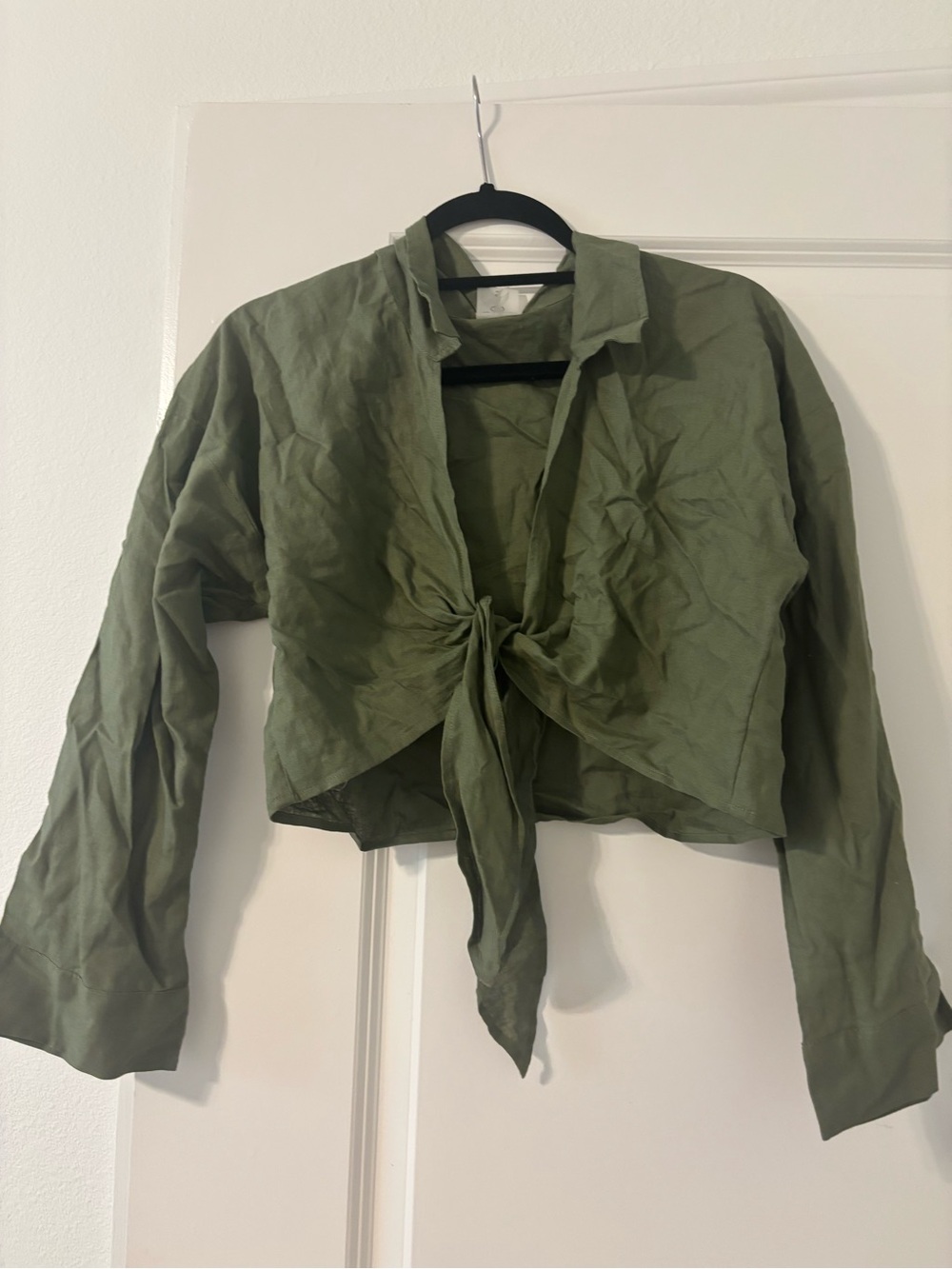 CALIA by Carrie Underwood Olive Green Tie-Front Button-Down Shirt
